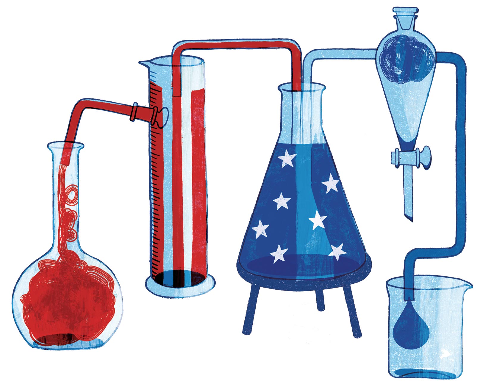 chemistry distillation set up with an American flag motif