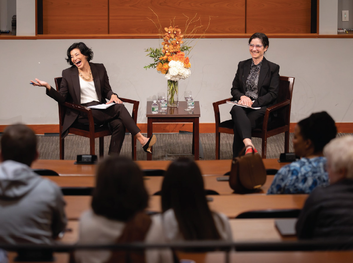 Prof. Karen Tani L’09, PhD’11 (left) and Dean Sophia Lee at the 2024 Distinguished Owen J. Roberts Lecture in Constitutional Law. Tani leads the Legal History Consortium and delivered this year’s lecture